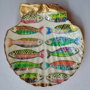 Colorful Neon Fish Seashell Trinket Dish